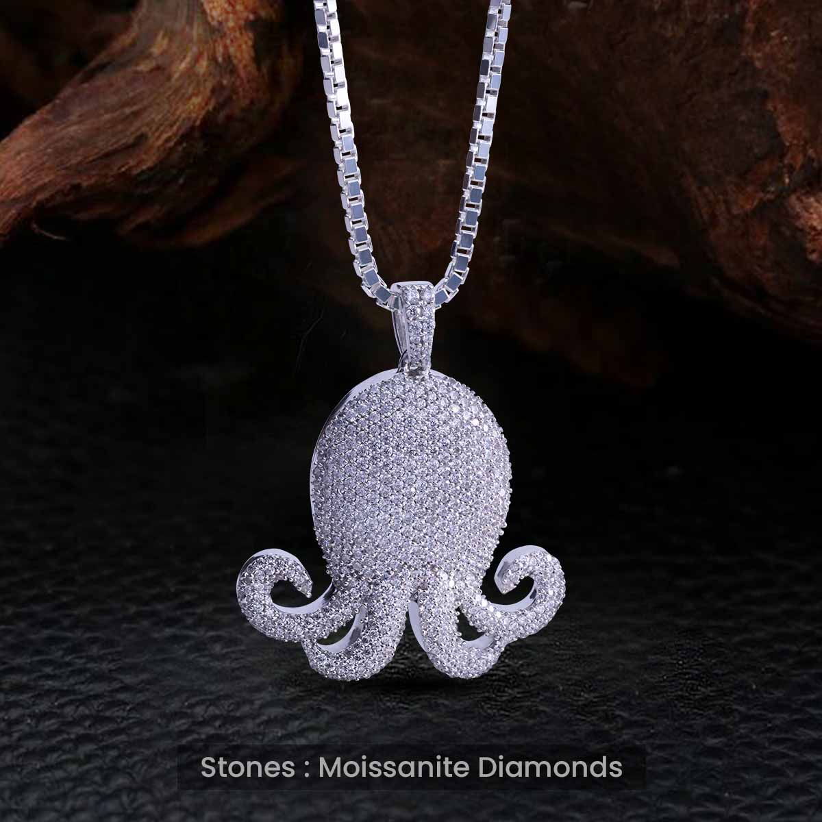 Moissanite Iced Out Octopus Pendant Necklace Tropical Jewelry