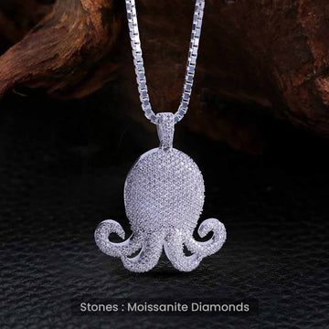 Moissanite Iced Out Octopus Pendant Necklace Tropical Jewelry