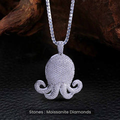 Moissanite Iced Out Octopus Pendant Necklace Tropical Jewelry