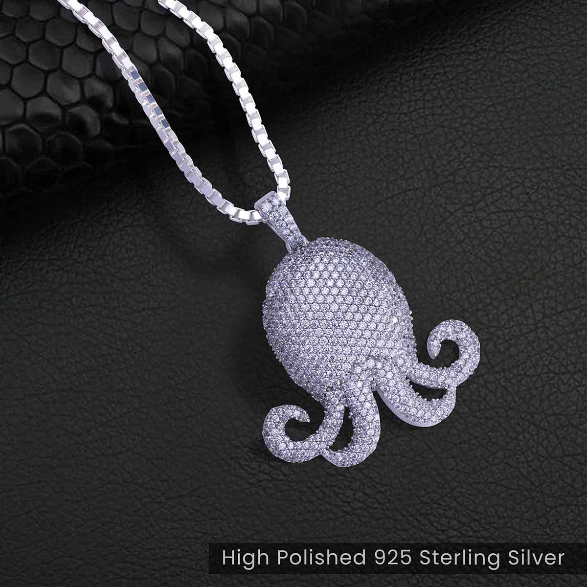 Iced Out Octopus Pendant Necklace Bling Hip Hop Jewelry Silver