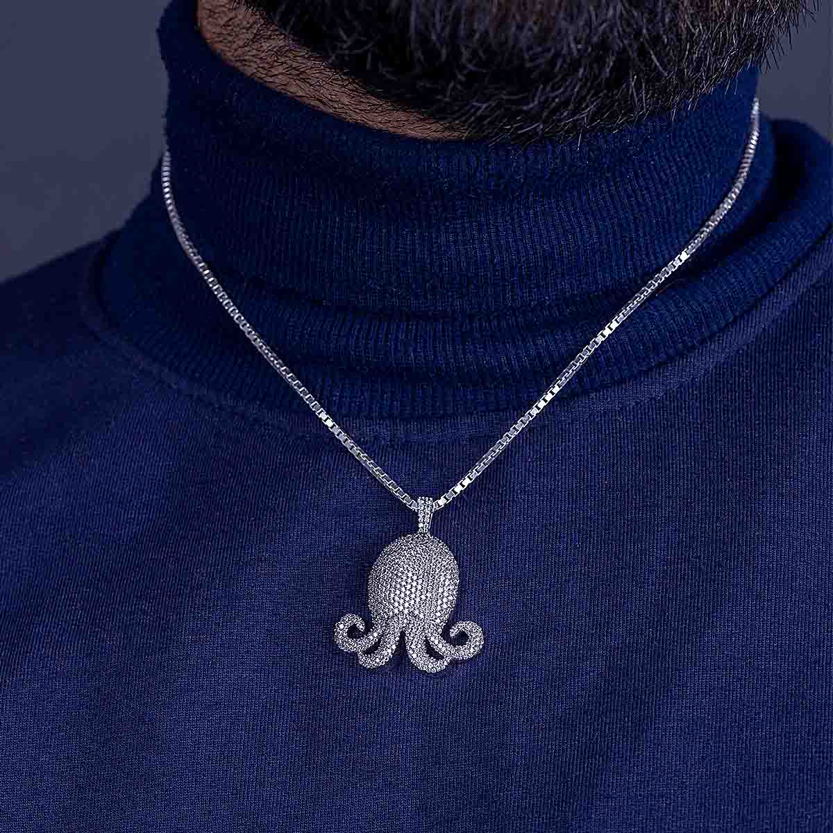 Iced Out Octopus Pendant Necklace Bling Hip Hop Jewelry Silver