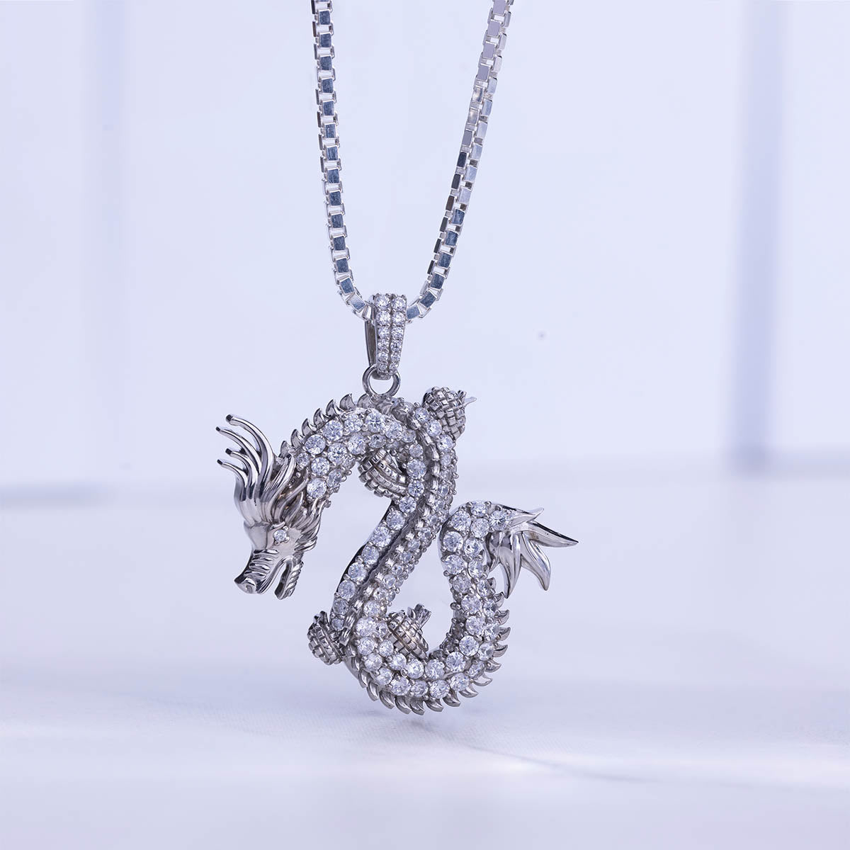 Chinese Dragon Pendant Necklace Iced Out 925 Sterling Silver