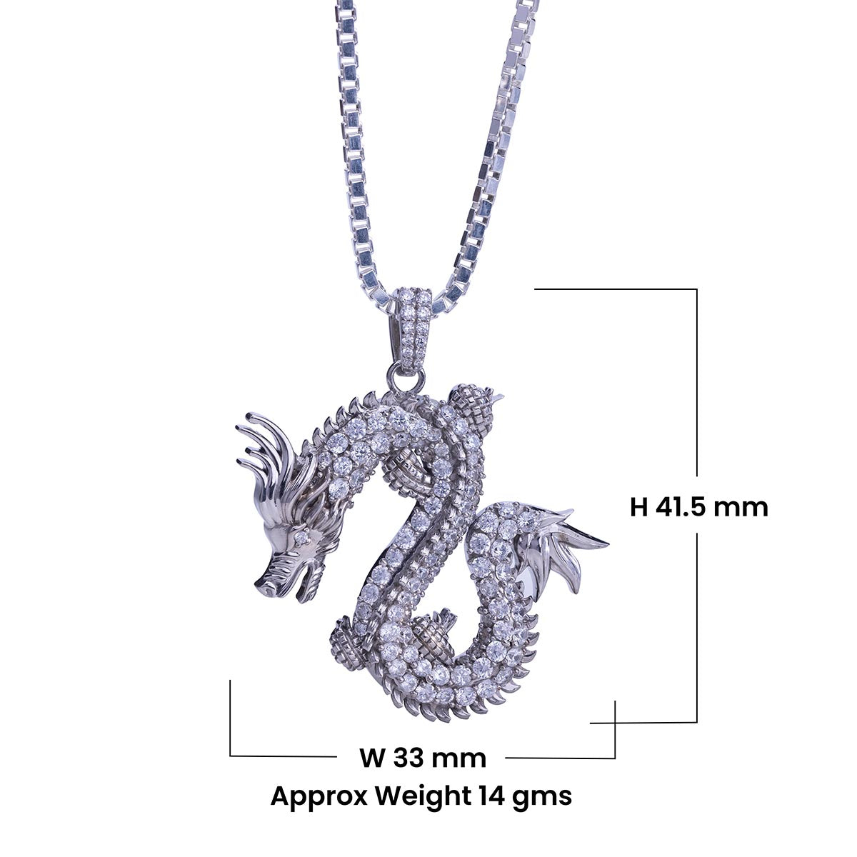 Chinese Dragon Pendant Necklace Iced Out 925 Sterling Silver