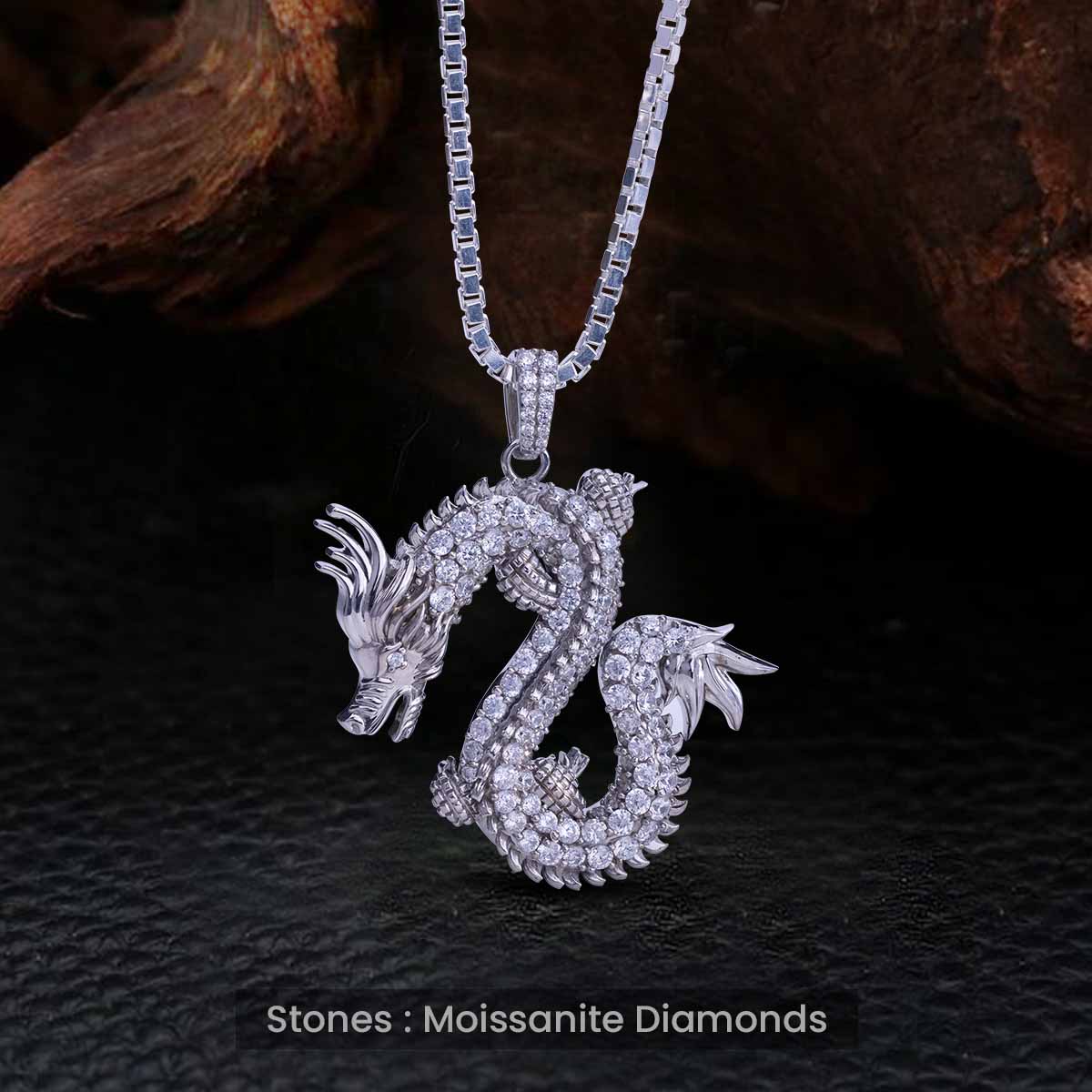 Chinese Dragon Pendant Necklace Moissanite Iced Out Jewelry