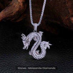 Chinese Dragon Pendant Necklace Moissanite Iced Out Jewelry