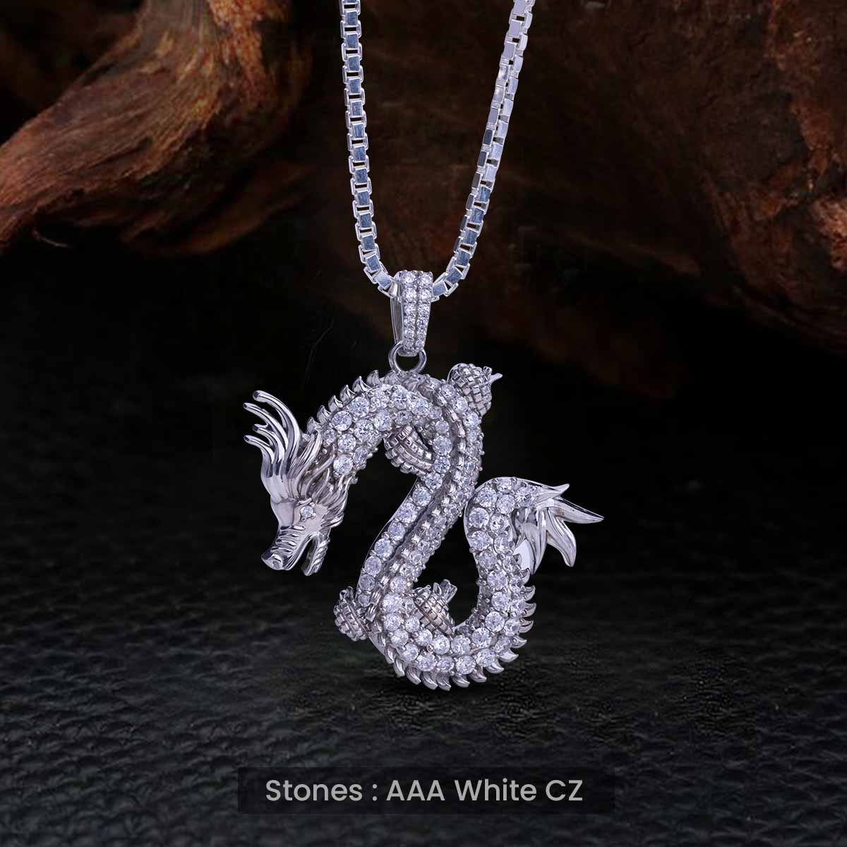 Chinese Dragon Pendant Necklace Iced Out 925 Sterling Silver