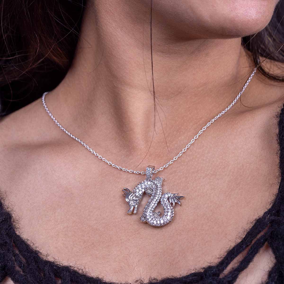 Chinese Dragon Pendant Necklace Iced Out 925 Sterling Silver