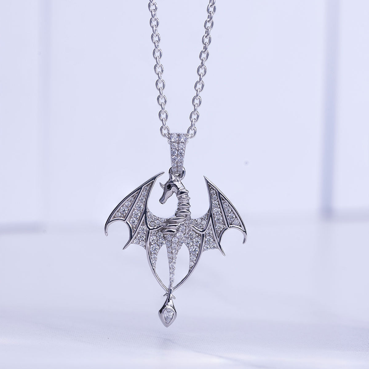 Moissanite Iced Out Dragon Pendant Necklace Fantasy Jewelry