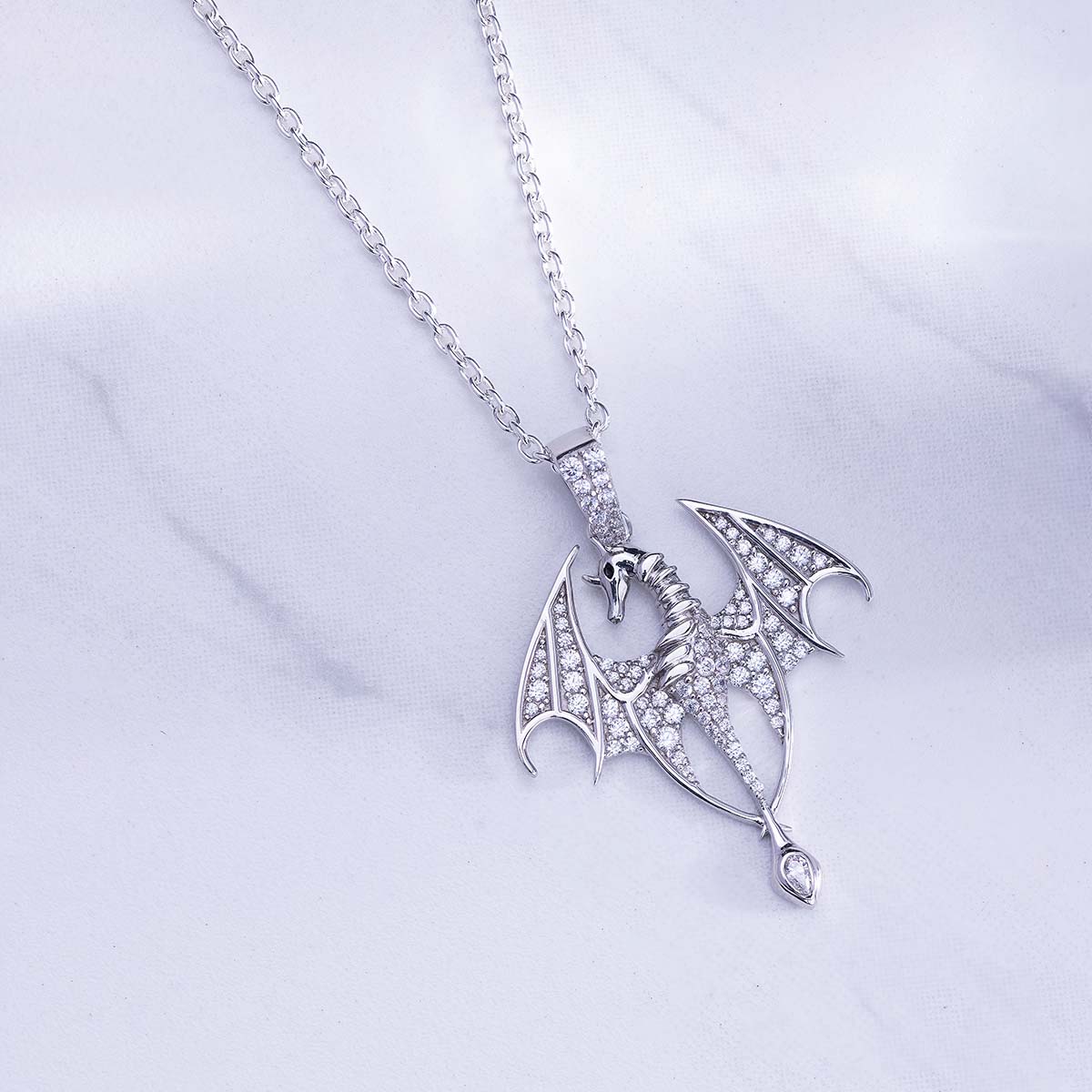 Moissanite Iced Out Dragon Pendant Necklace Fantasy Jewelry