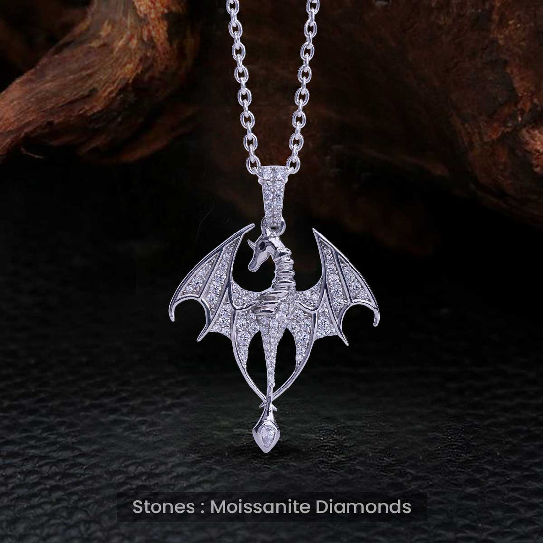 Moissanite Iced Out Dragon Pendant Necklace Fantasy Jewelry