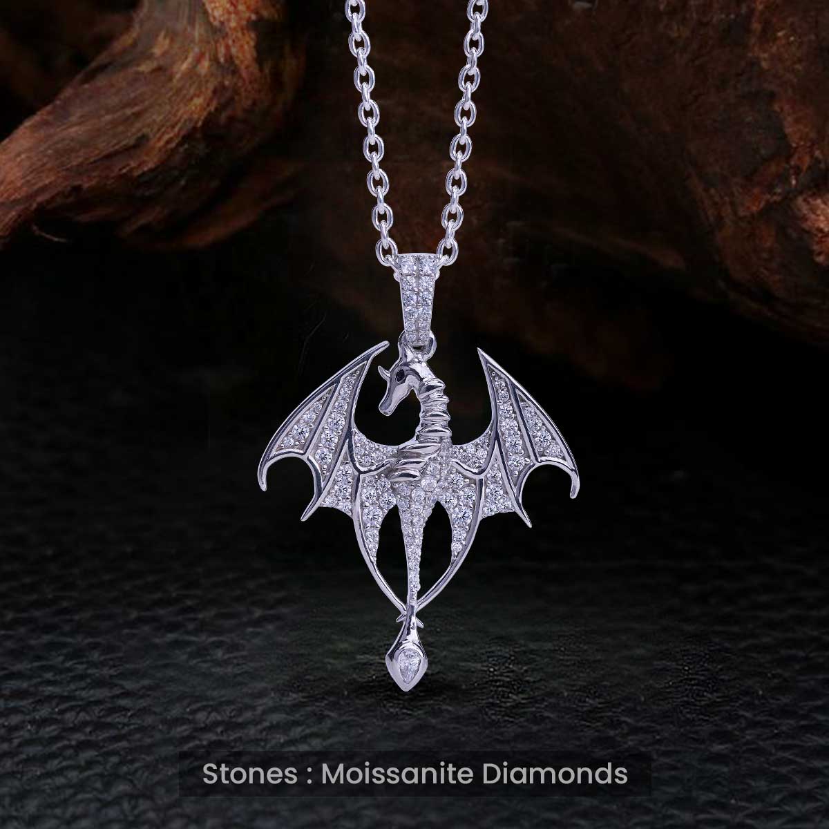 Moissanite Iced Out Dragon Pendant Necklace Fantasy Jewelry