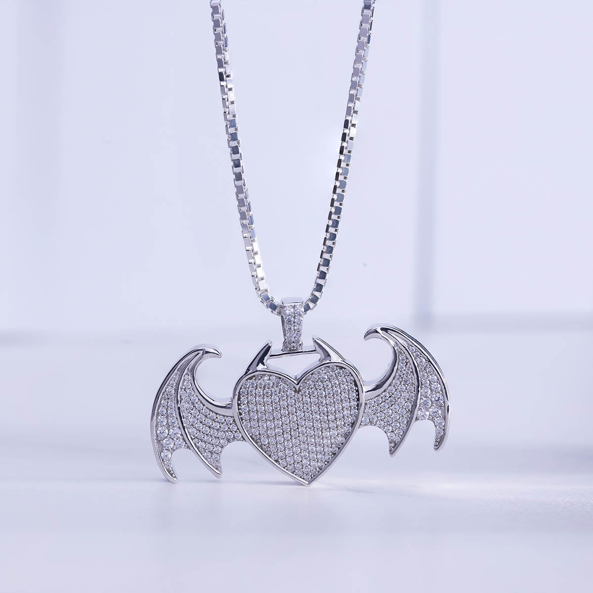 Heart with Dragon Wings Necklace Iced Out Hip Hop Pendant