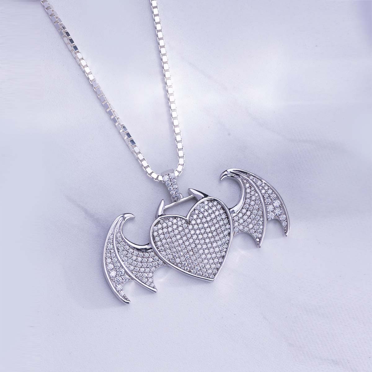 Heart with Dragon Wings Necklace Iced Out Hip Hop Pendant