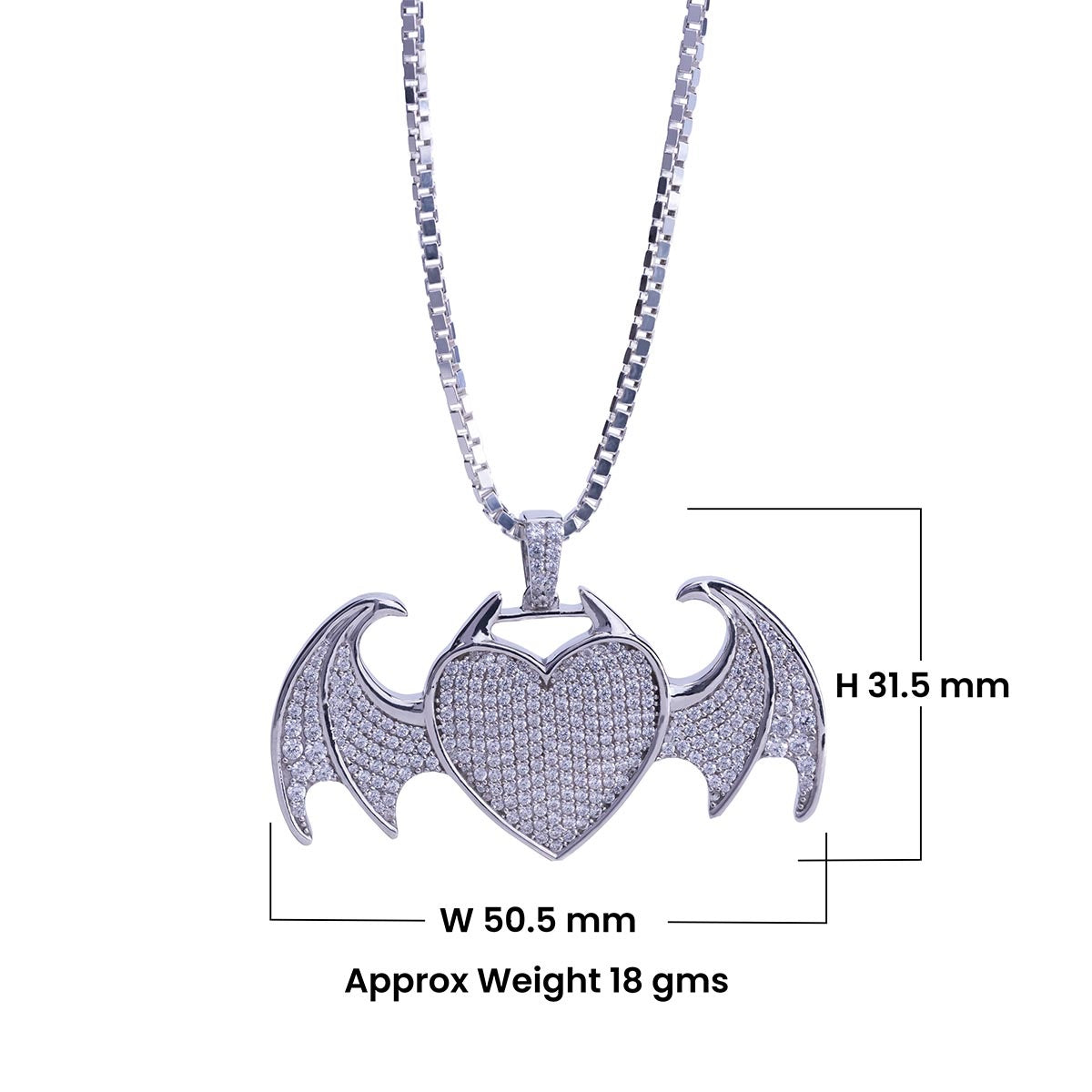 Heart with Dragon Wings Necklace Iced Out Hip Hop Pendant