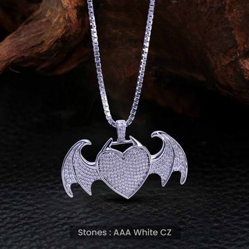 Heart with Dragon Wings Necklace Iced Out Hip Hop Pendant