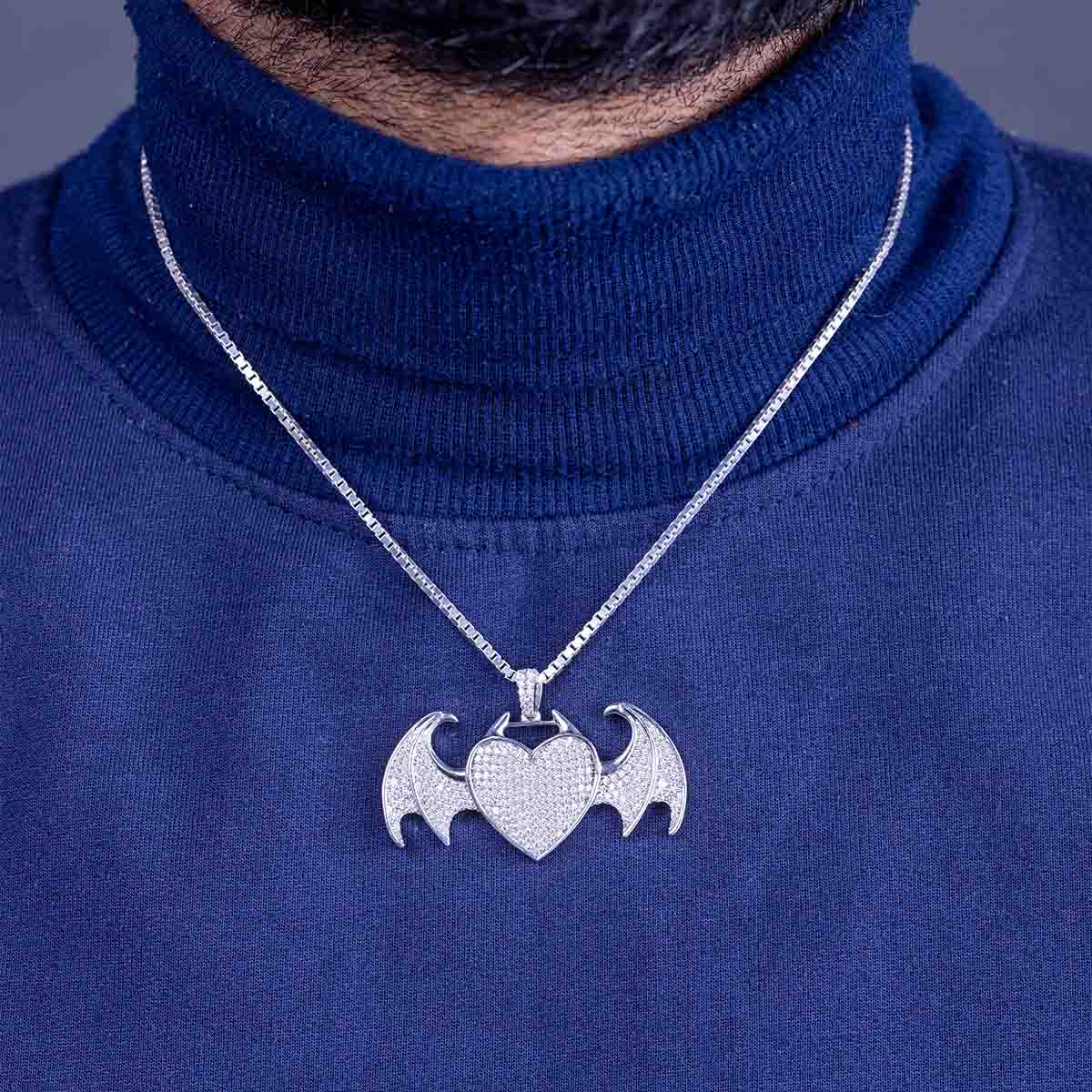 Heart with Dragon Wings Necklace Iced Out Hip Hop Pendant