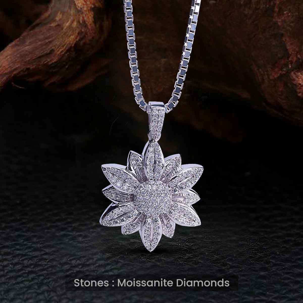 Sun Flower Necklace for Women Moissanite Iced Out Pendant