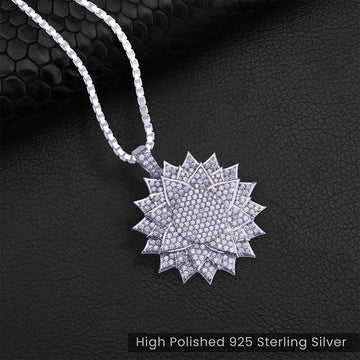 Moissanite Iced Out Flower Pendant Necklace Spring Jewelry