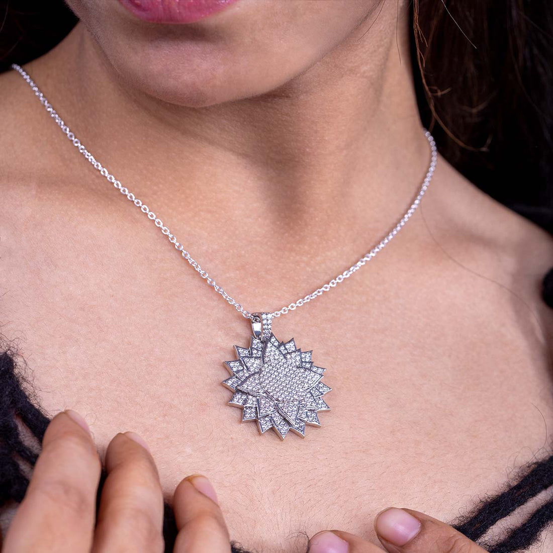 Moissanite Iced Out Flower Pendant Necklace Spring Jewelry