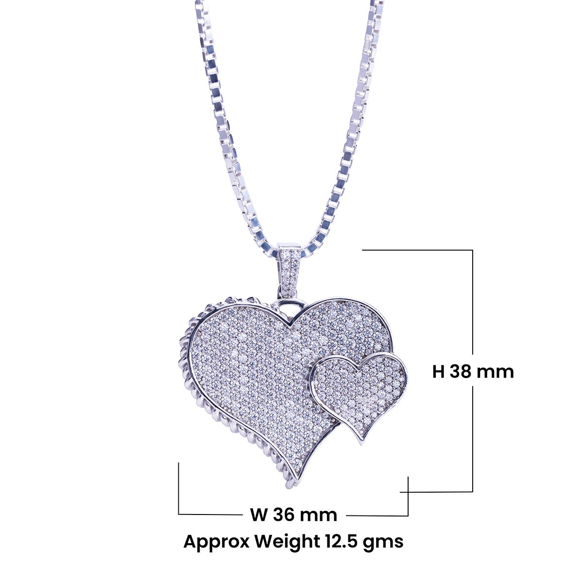 Iced Out Double Heart Necklace for Women Silver Heart Pendant