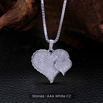 Iced Out Double Heart Necklace for Women Silver Heart Pendant