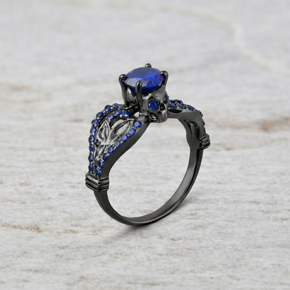 Sapphire Skull Promise Ring Set His and Her Couple Rings Silver