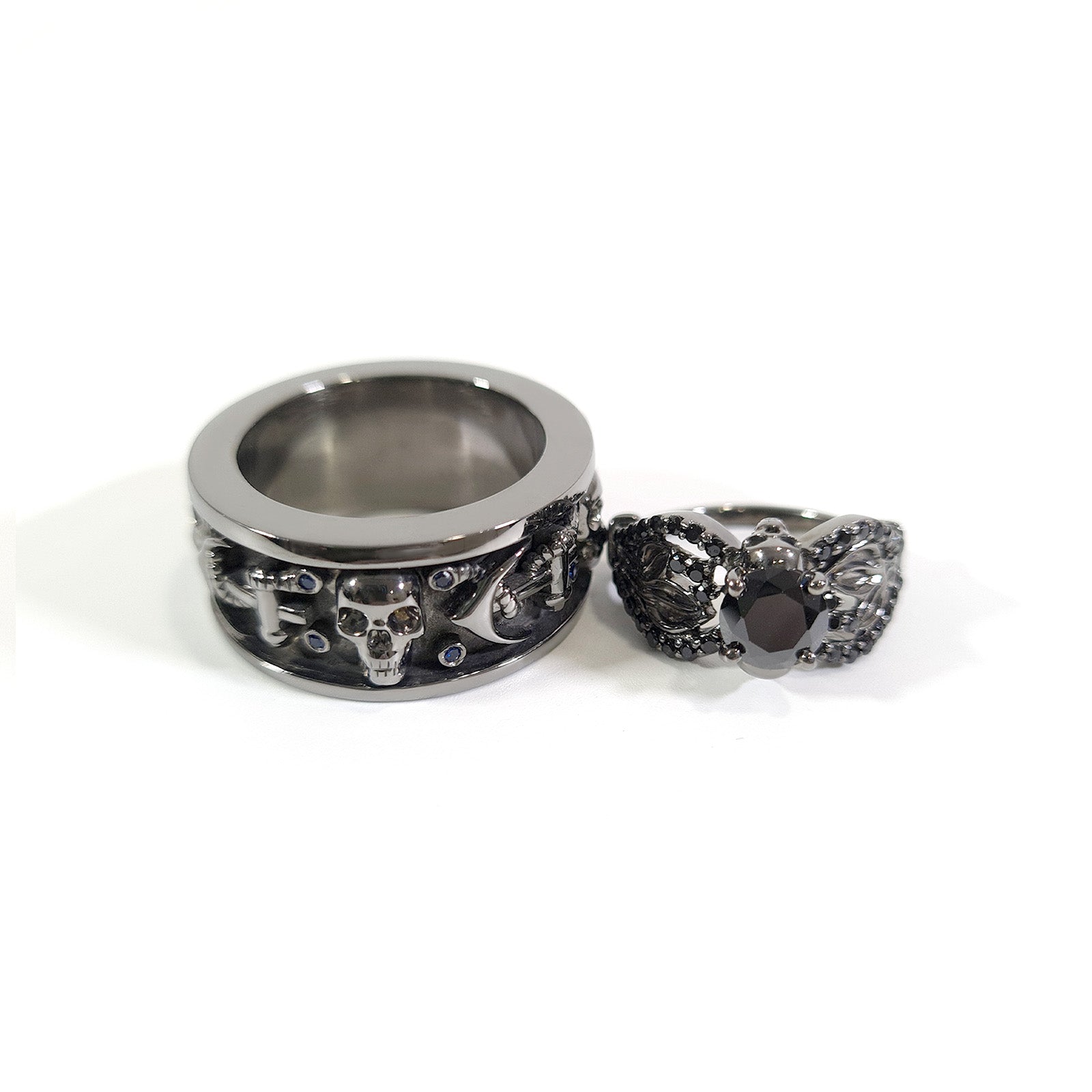 Anchor Skull Couple Ring Set