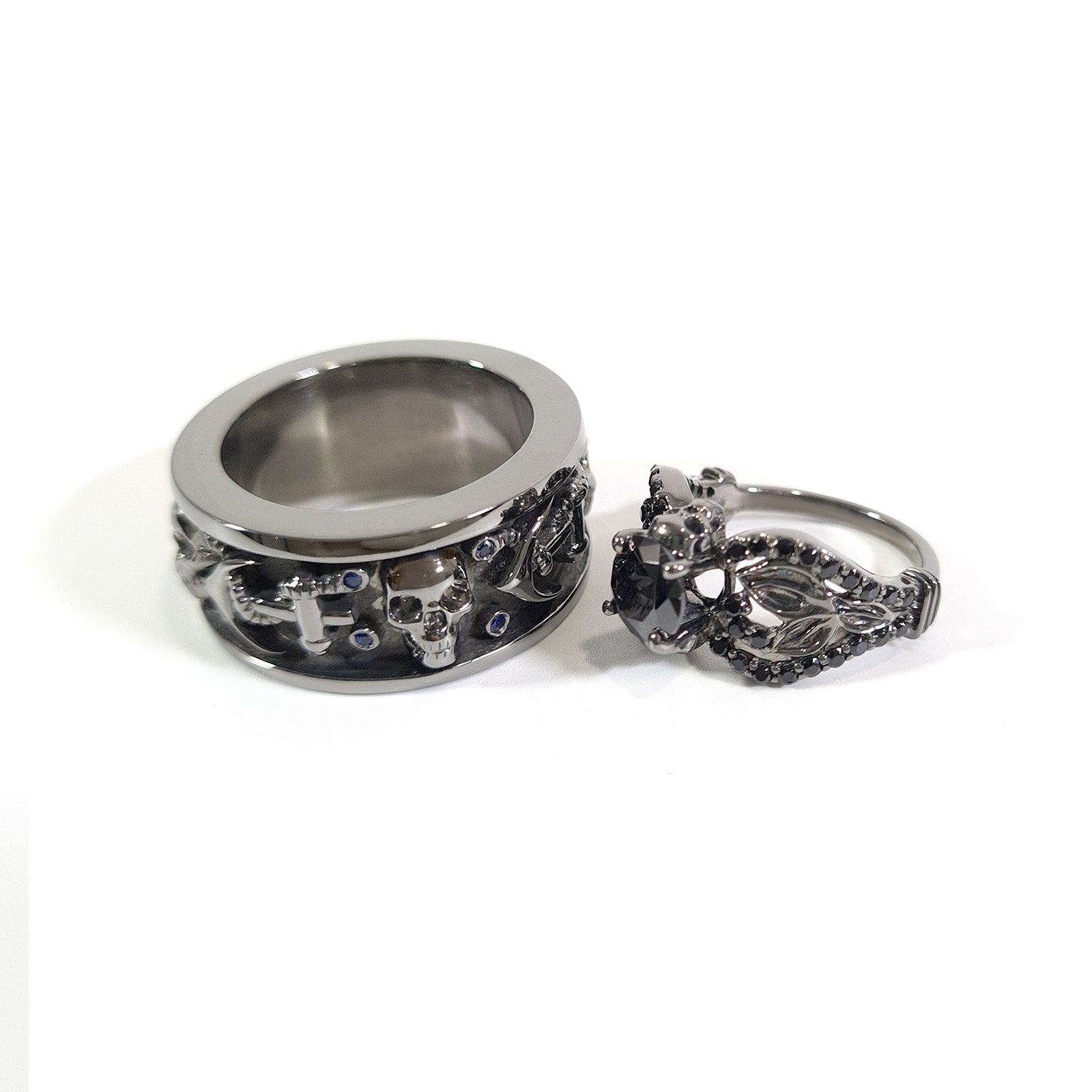 Anchor Skull Couple Ring Set