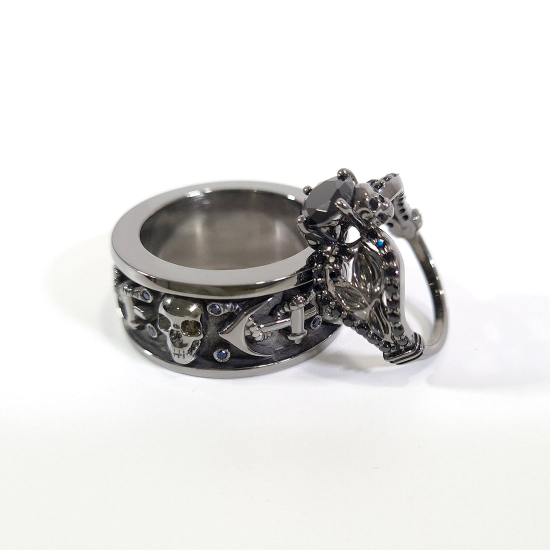 Anchor Skull Couple Ring Set