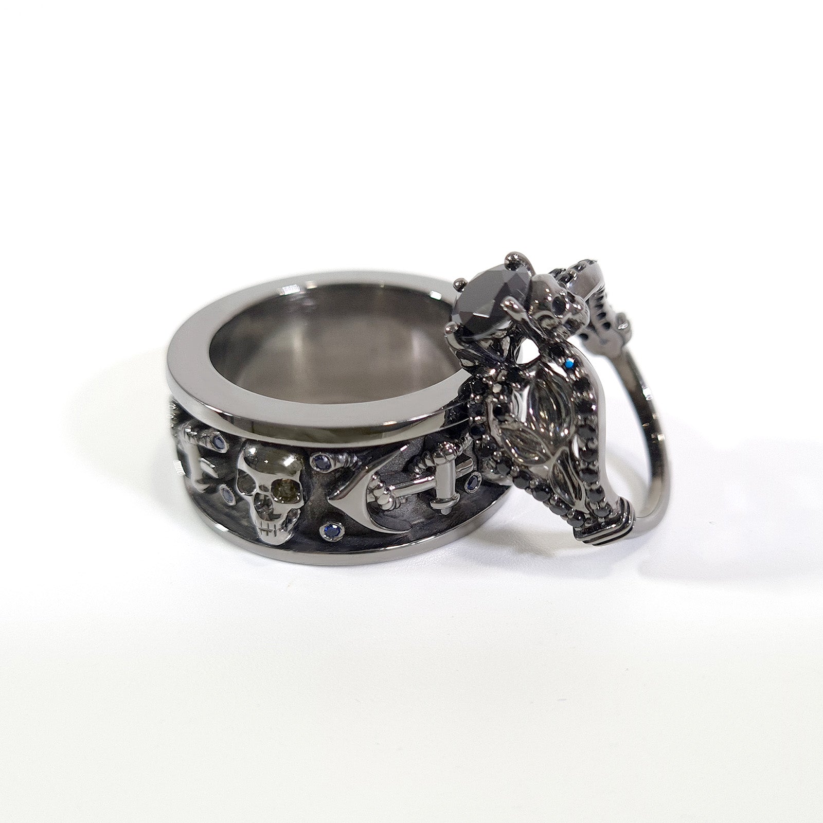 Anchor Skull Couple Ring Set