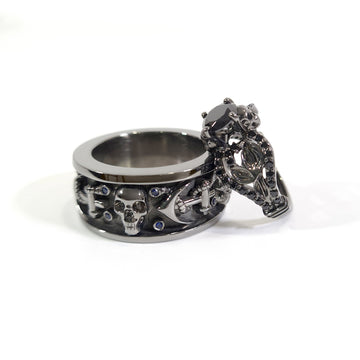 Anchor Skull Couple Ring Set