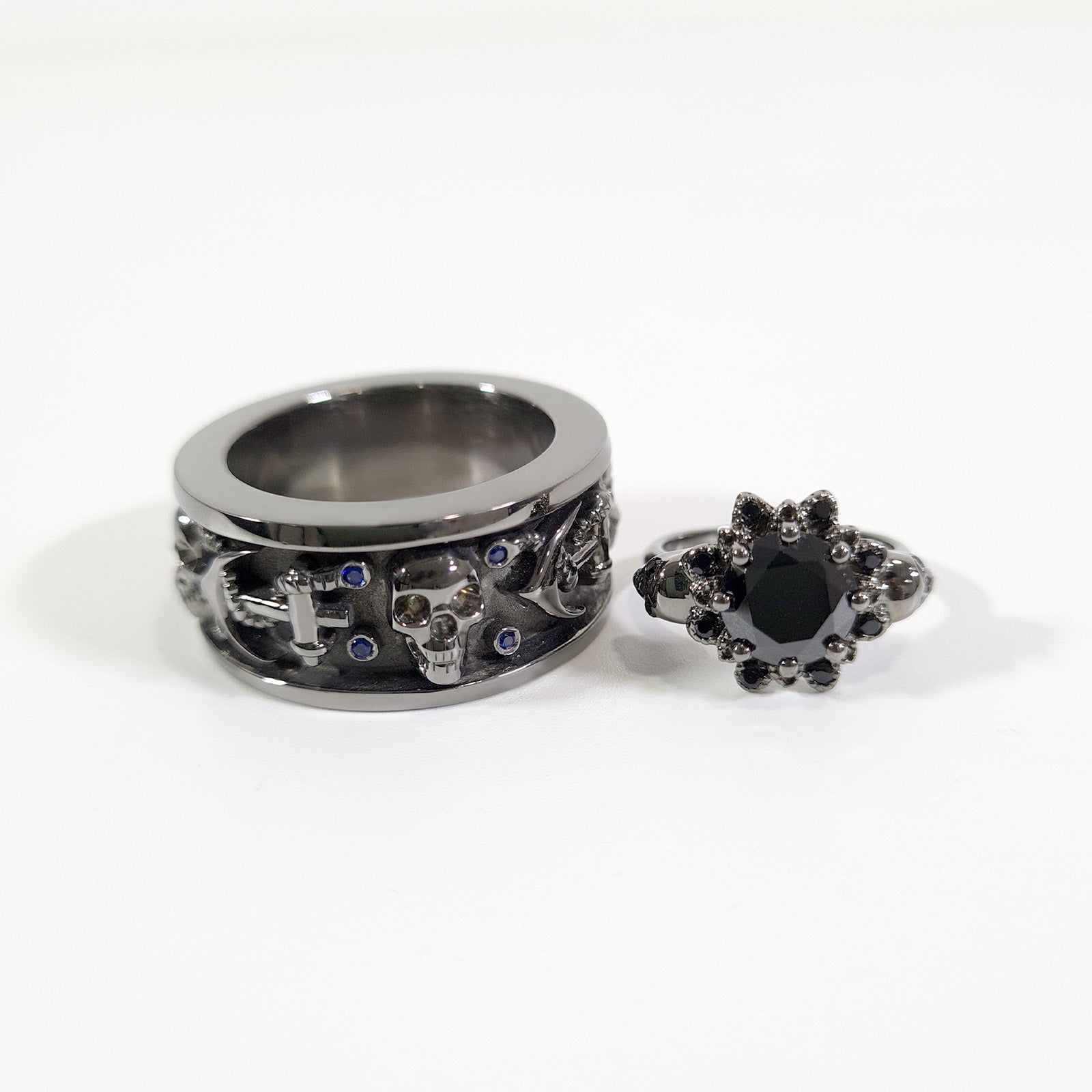 Gothic Skull Promise Ring Set