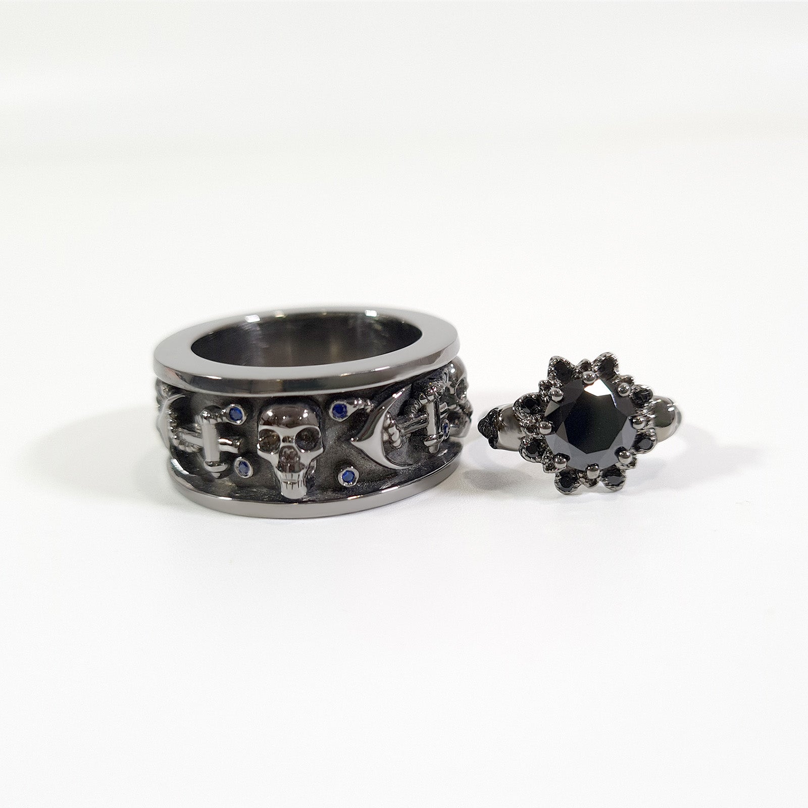 Gothic Skull Promise Ring Set