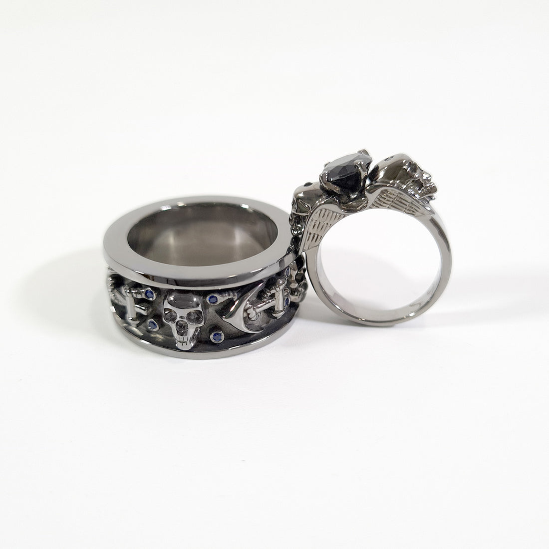 His and Her Skull Promise Ring Set