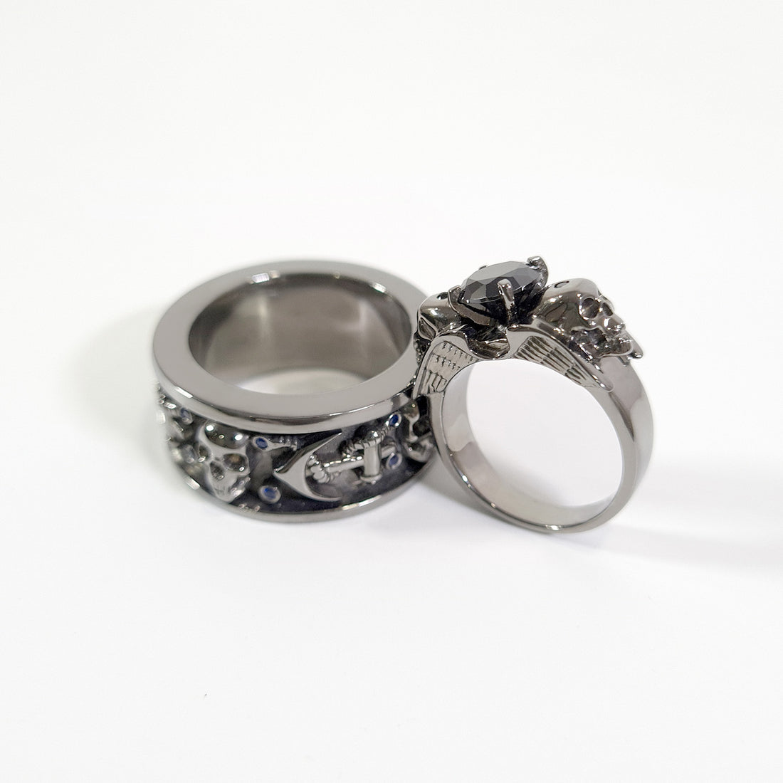 His and Her Skull Promise Ring Set