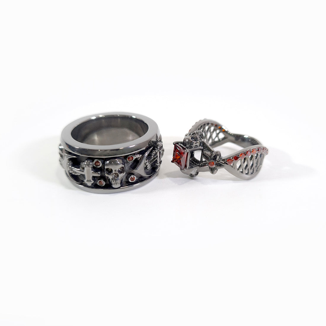 Anchor Skull Promise Rings For Couple