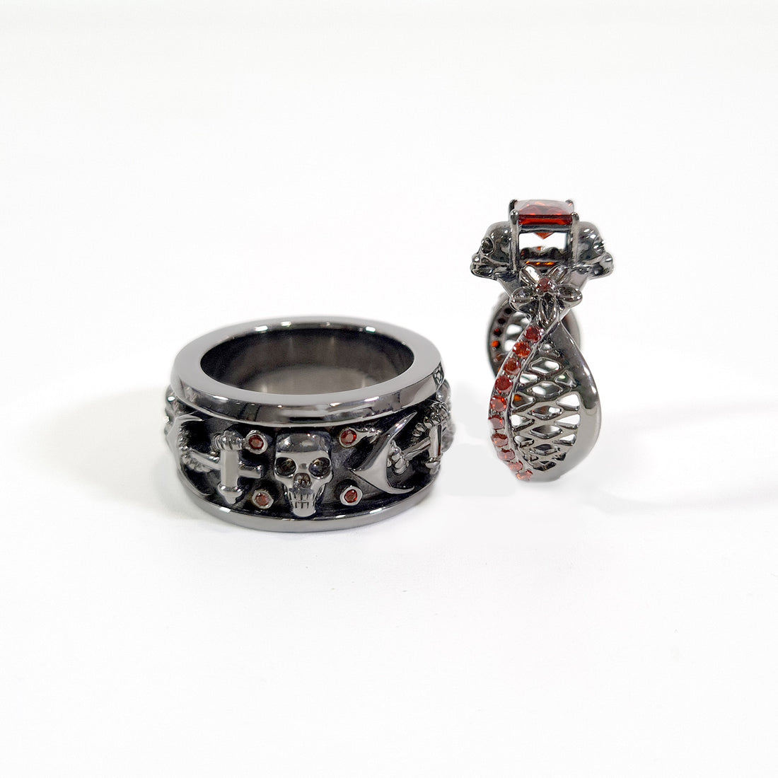 Anchor Skull Promise Rings For Couple