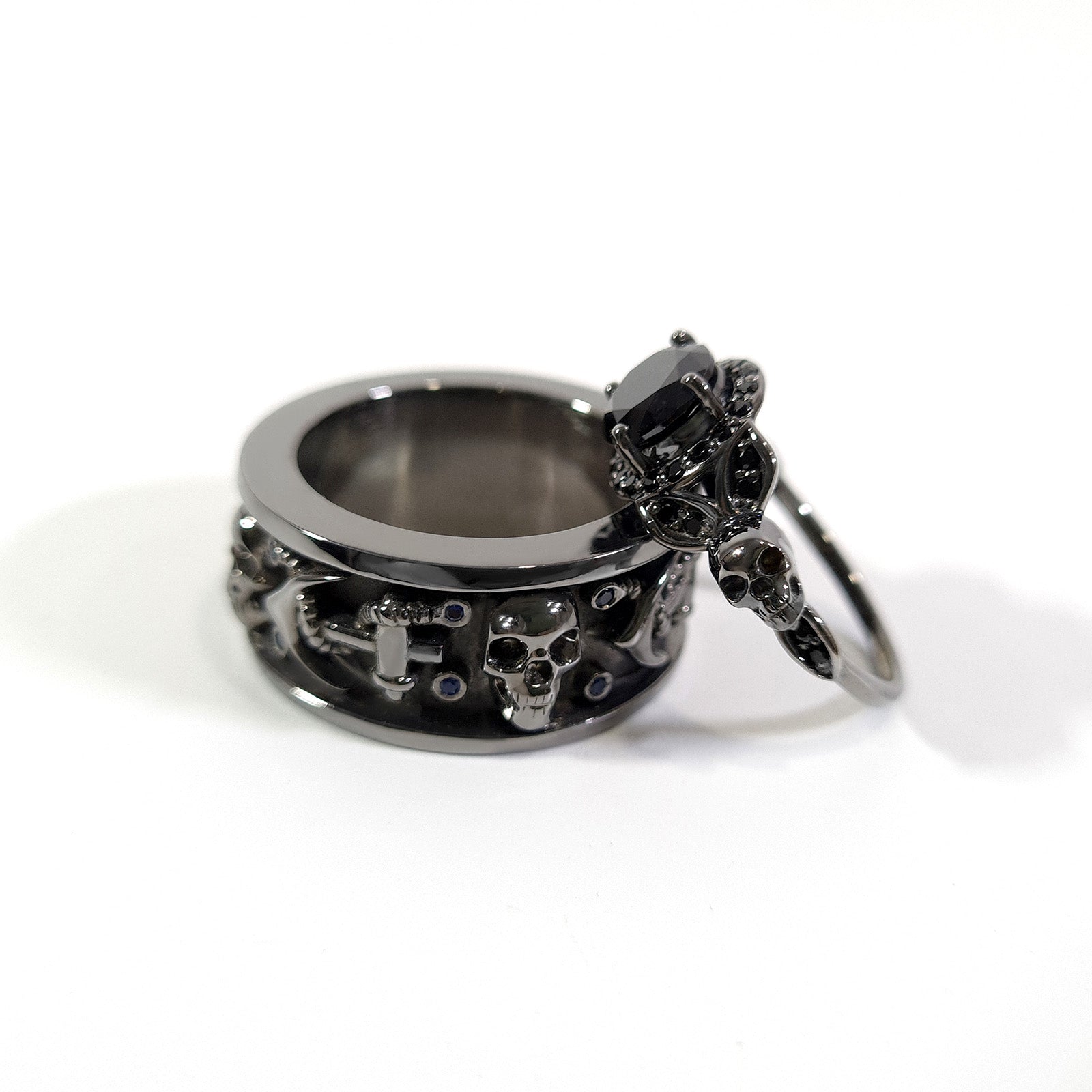 Onyx Skull Wedding Rings