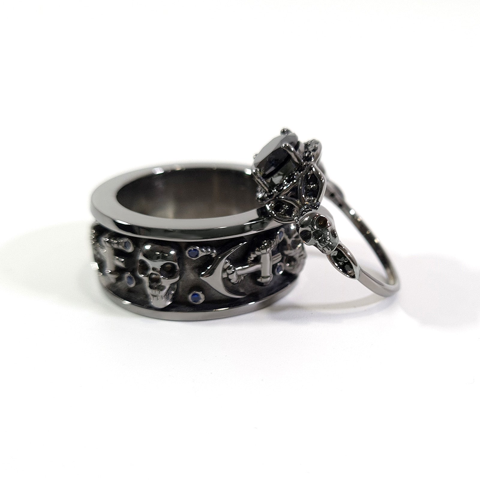 Onyx Skull Wedding Rings