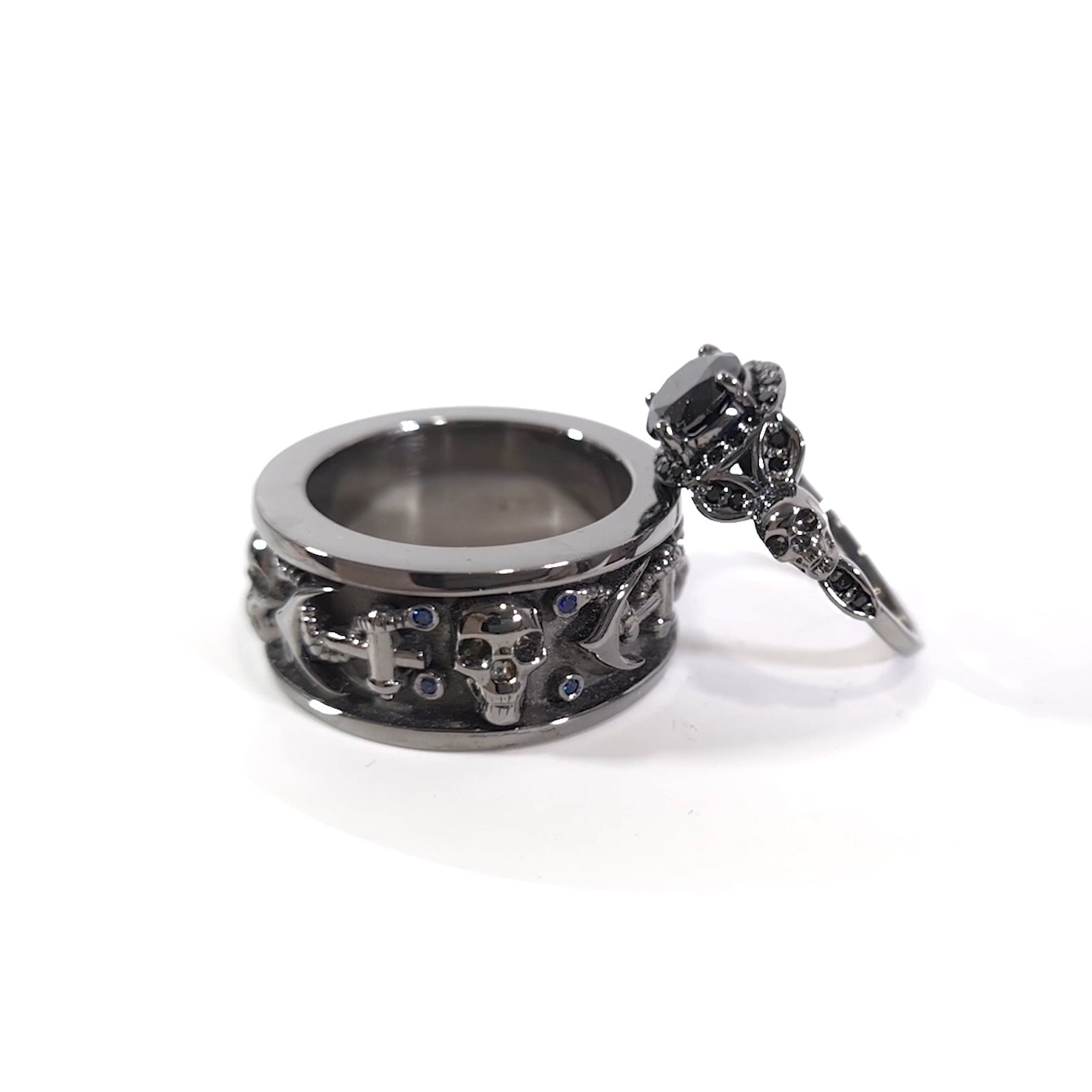 Onyx Skull Wedding Rings