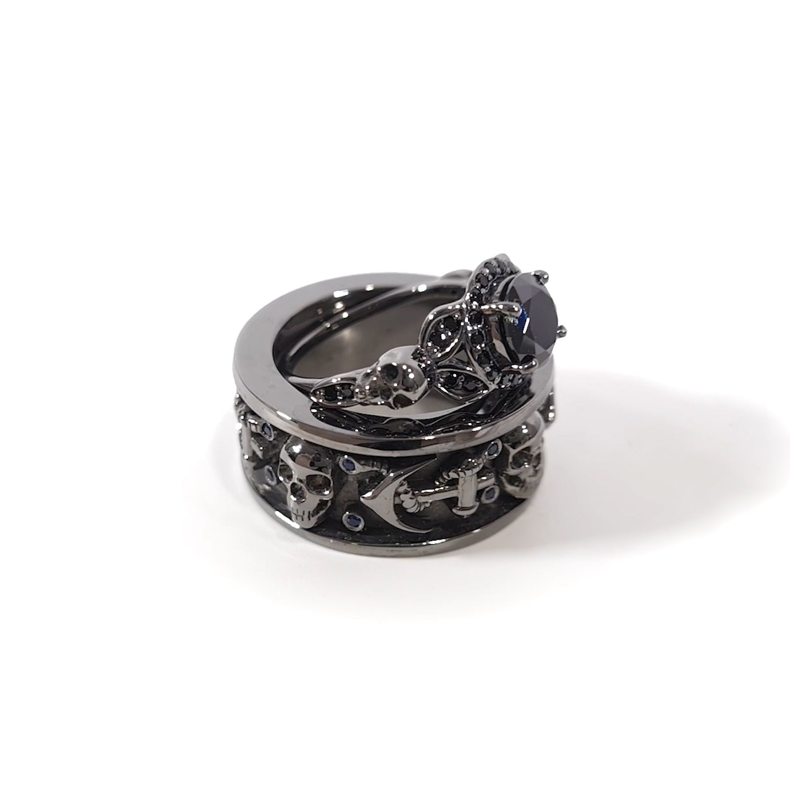 Onyx Skull Wedding Rings