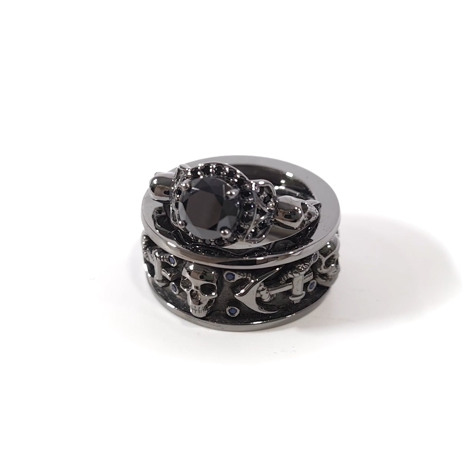 Onyx Skull Wedding Rings