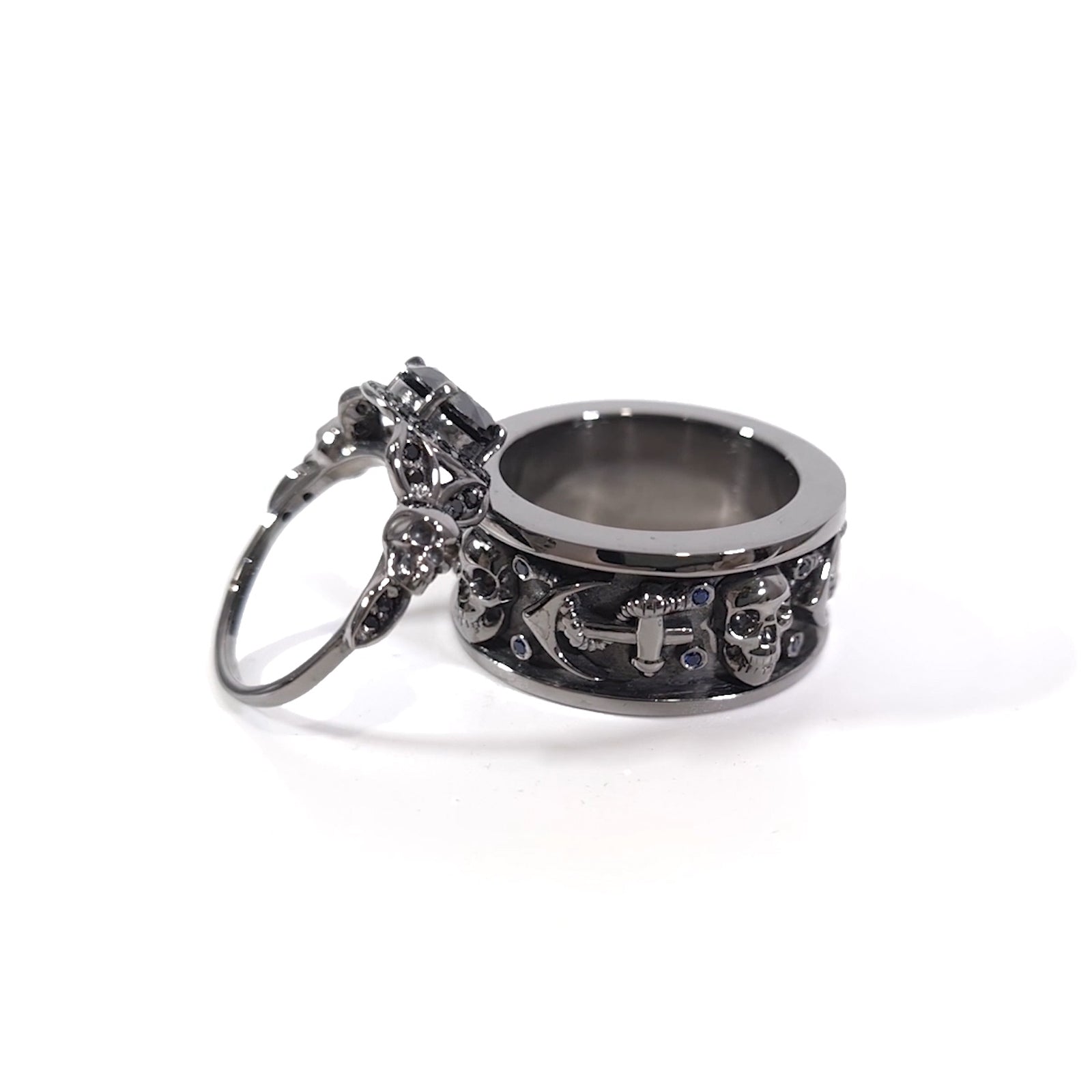 Onyx Skull Wedding Rings