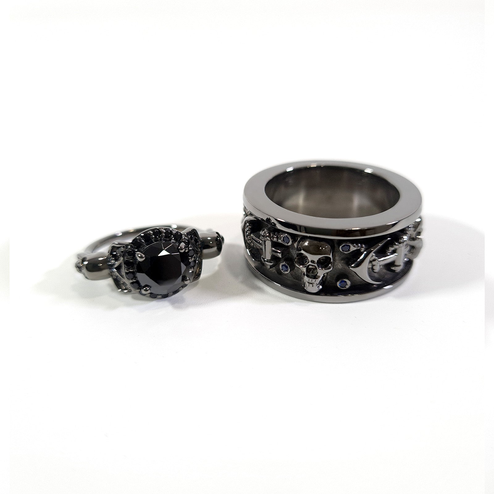 Onyx Skull Wedding Rings