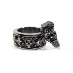 Skull Couple Wedding Ring Set His and Her Anchor Skull Rings