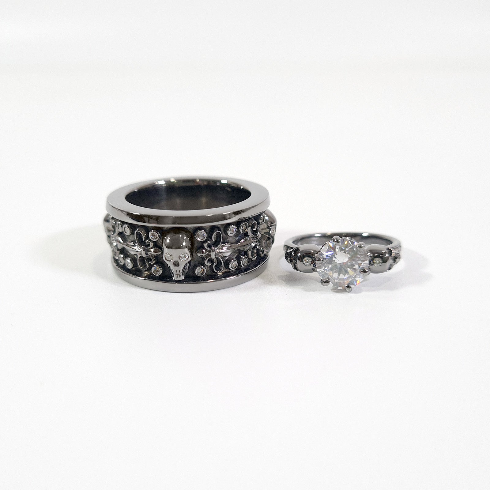 Diamond Skull Promise Ring Set