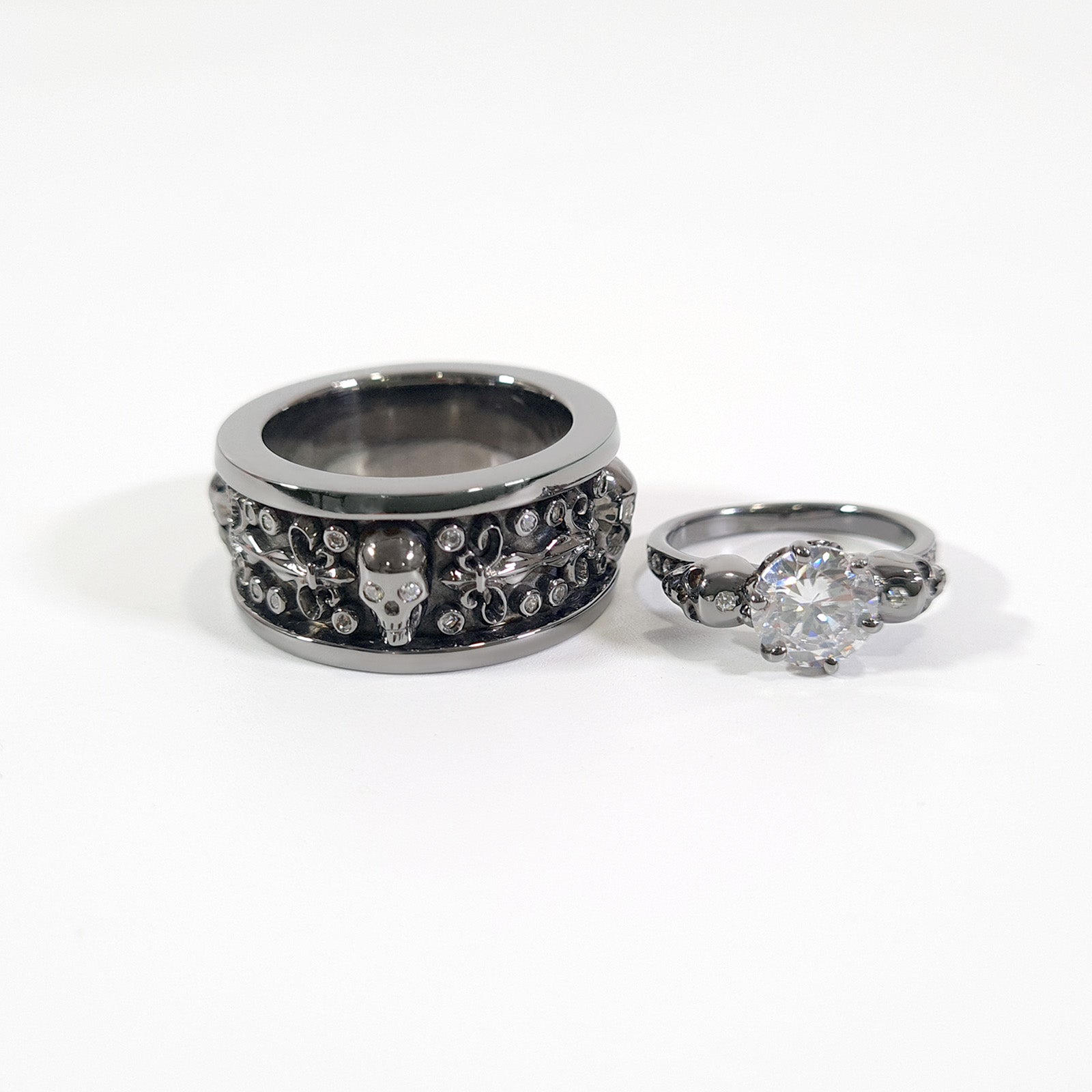 Diamond Skull Promise Ring Set