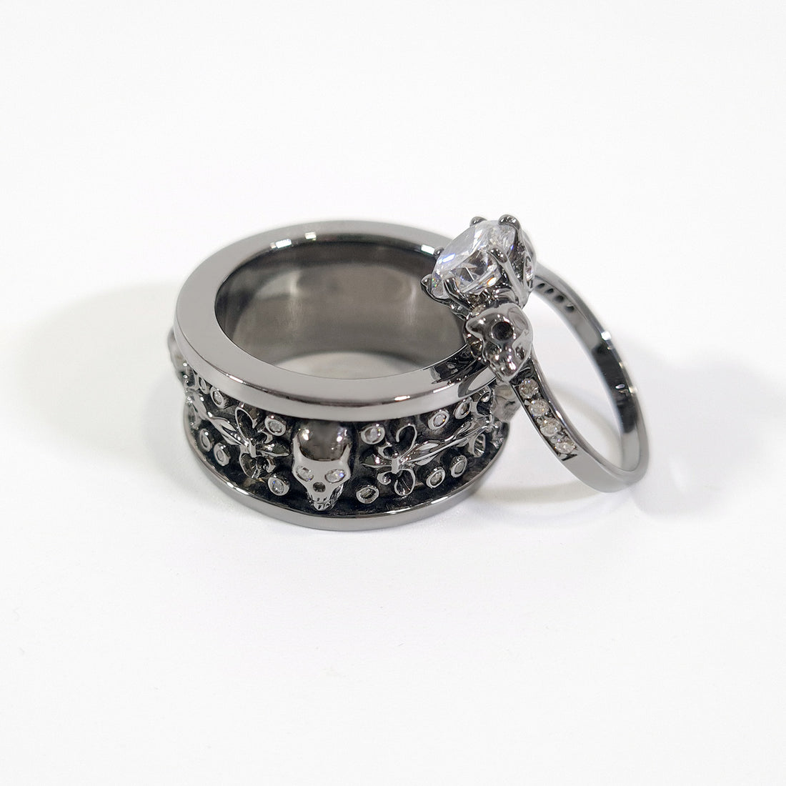 Diamond Skull Promise Ring Set