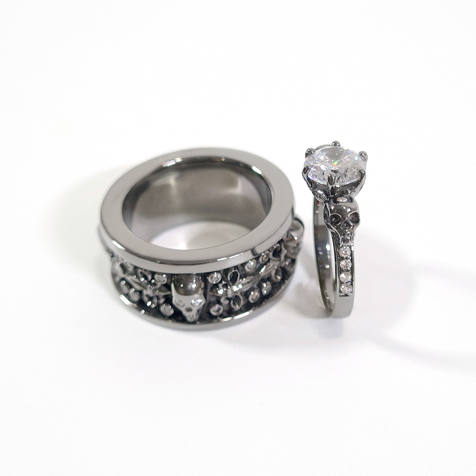 Diamond Skull Promise Ring Set