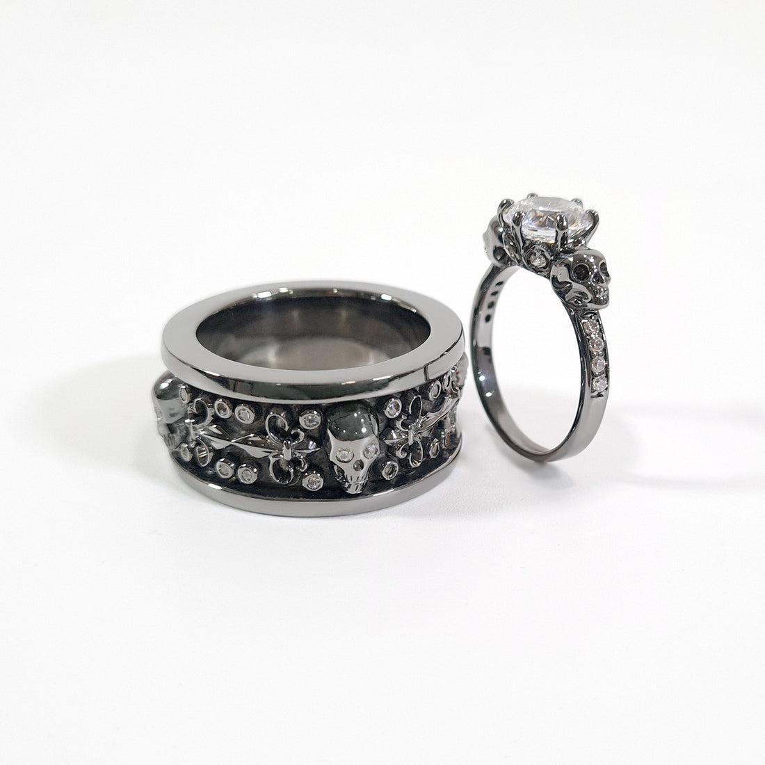 Diamond Skull Promise Ring Set